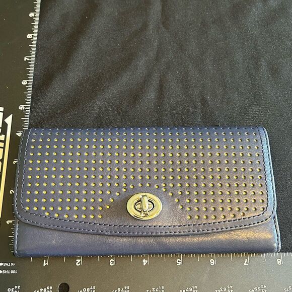 COACH Stylish Blue spots yellow Women's Long Wallet Great Condition - Picture 2 of 7